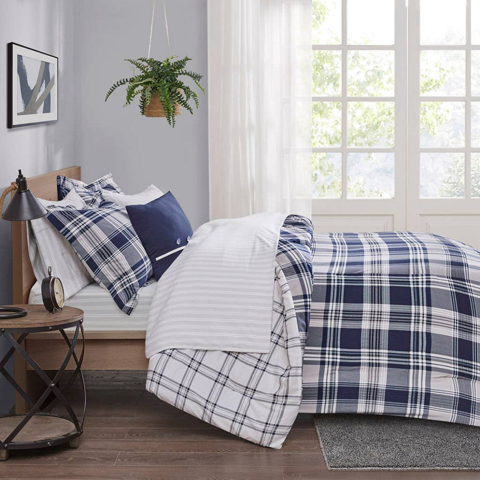 Madison Park Essentials Patrick Complete Comforter and Sheet Set, Blue Plaid