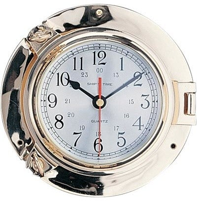 7.5" Polished Brass Quartz Porthole Clock