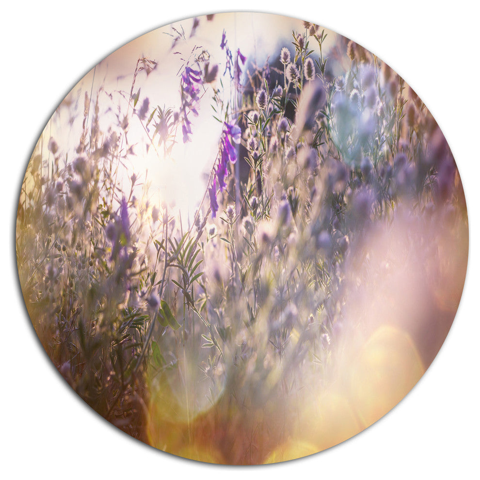 Summer Pasture With Purple Flowers, Landscape Round Metal Wall Art, 23"