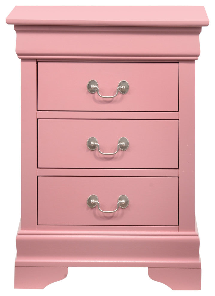 Louis Phillipe 3-Drawer Nightstand, Pink