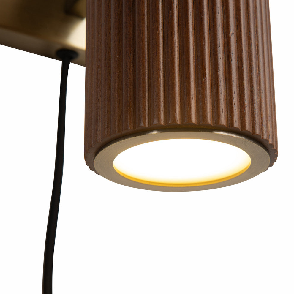 Tambo Wall Sconce - Dark Walnut Wood Finish, Weathered Brass, Dimmer, Dark Walnut