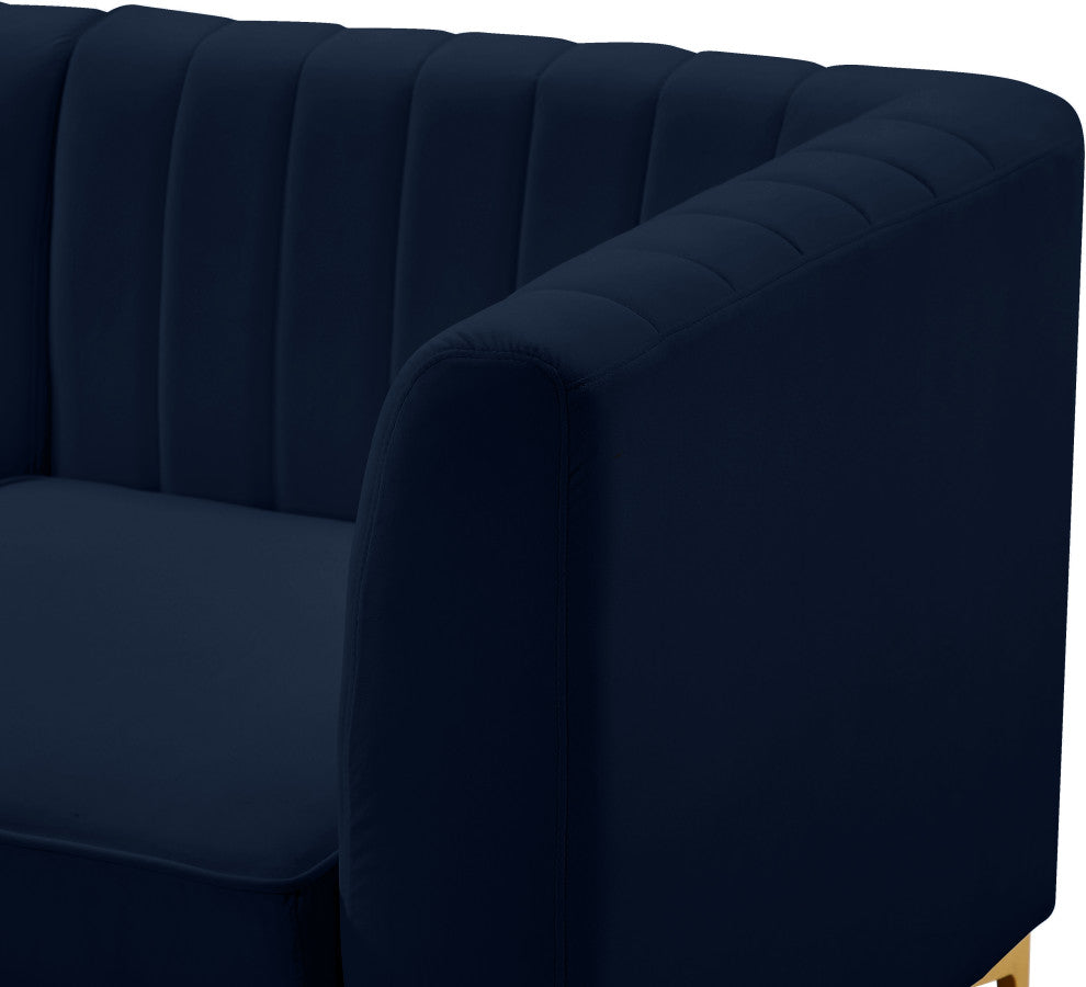 Alina Velvet Modular U-Shaped Sectional, Navy, 7-Piece: 5 Armless Chair, 2 Corner Chair