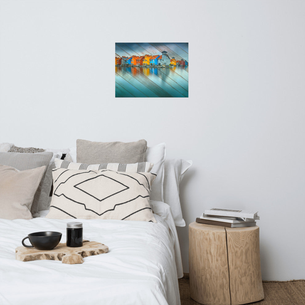 Faux Wood Blue Morning at Waters Edge Groningen Unframed Wall Art Prints, 18" X 24"