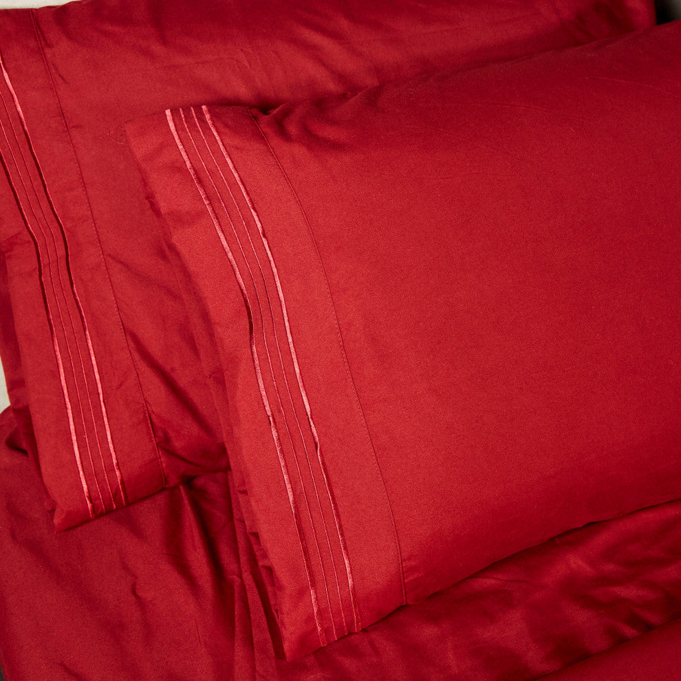 Linum Home Textiles 1800 TC Brushed Microfiber Sheet Set with 4 Line Embroidery