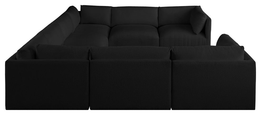 Ease Polyester Upholstered U-Shaped Modular Sectional, Black, 8 Piece: 4 Corner, 4 Armless