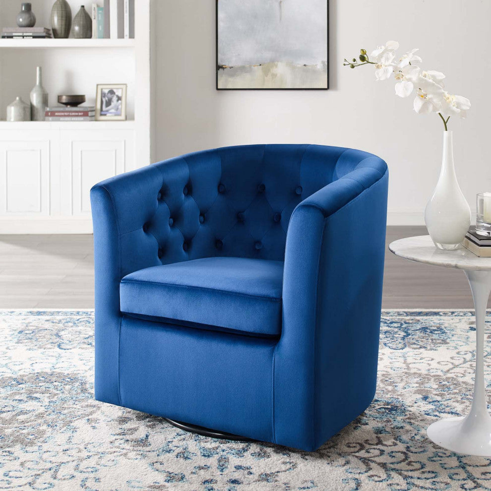 Tufted Armchair Accent Chair, Velvet, Blue Navy, Modern, Lounge Hospitality