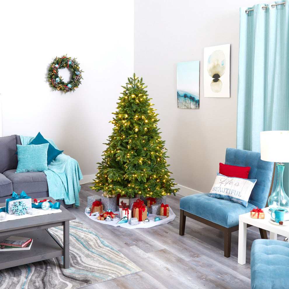 6' Wyoming Fir Faux Xmas Tree With 350 Clear Lights and 844 Bendable Branches