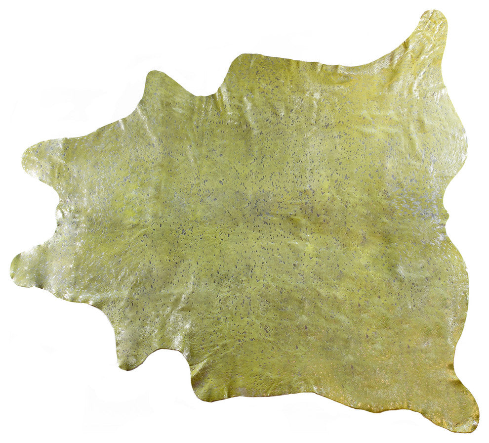 5'x7' Scotland Cowhide Rug, Lime and Silver
