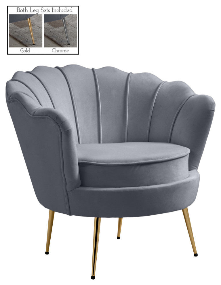 Gardenia  Velvet Upholstered Chair, Gray