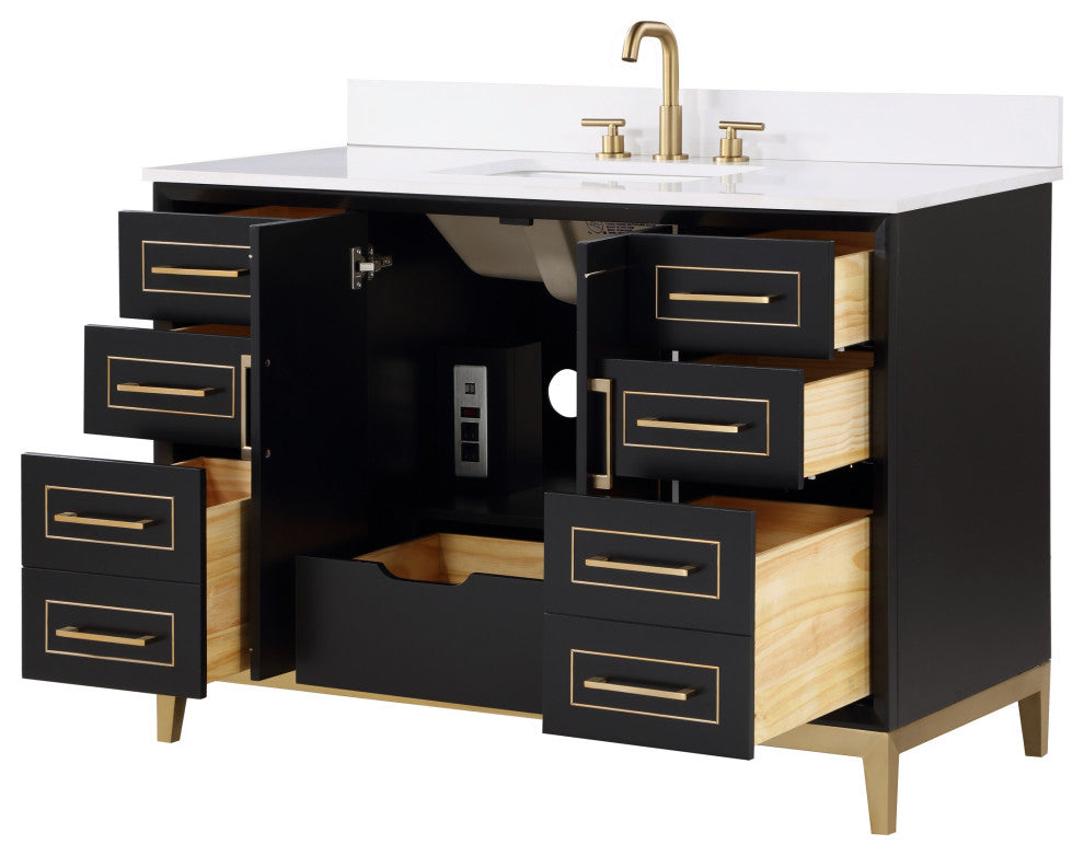 Gracie Bathroom Vanity, Midnight Black With White Quartz, 48"