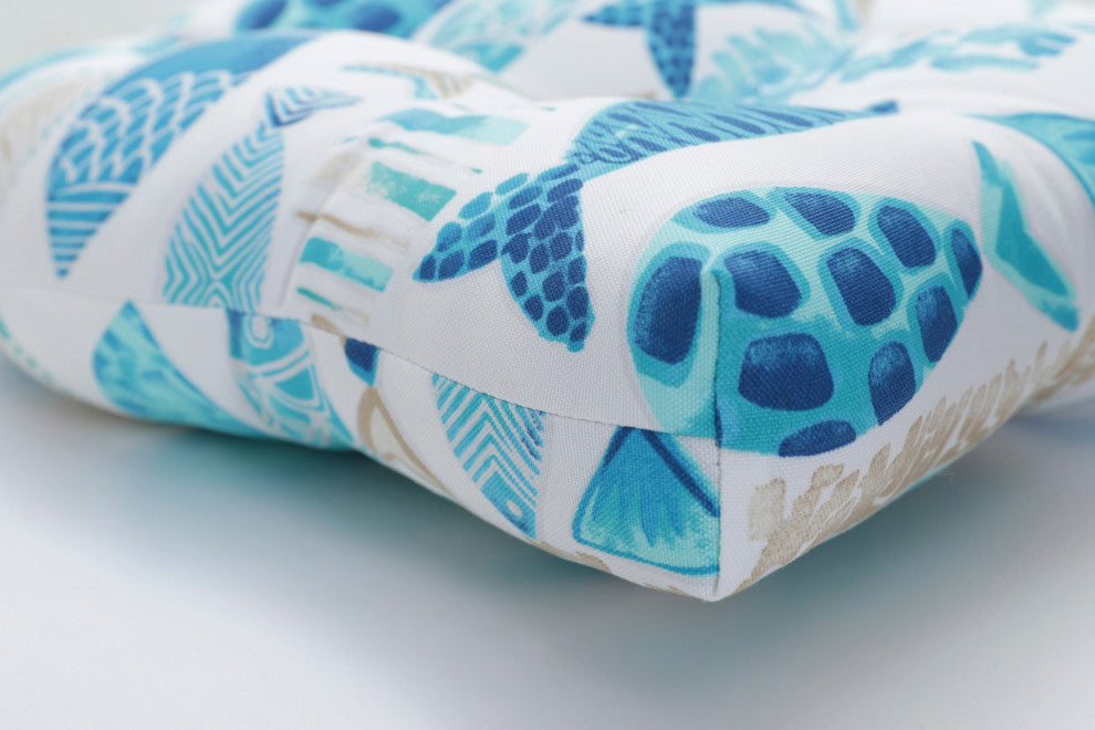 Hooked Seaside Blue Deluxe Tufted Chairpad, Set of 2