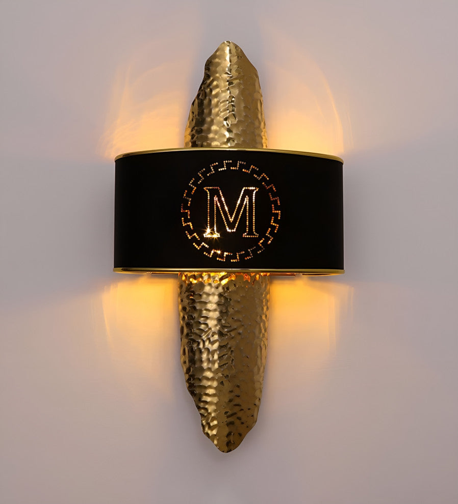 Luxury Golden Wall Lamp with M-Letter Lampshade, Living Room, Bedroom, Black