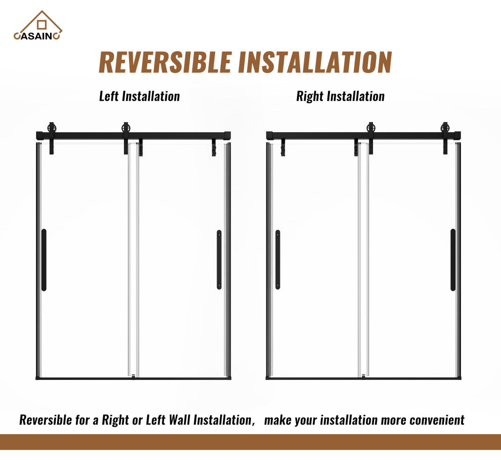 59-in to 60-in x 76-in Frameless Sliding Shower Door, Matte Black