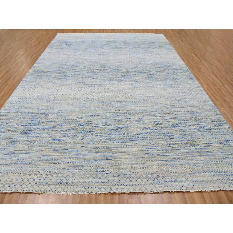 Cadet Gray Dyed 100% Wool Hand Knotted Chiaroscuro Collection Rug, 10'x14'1"