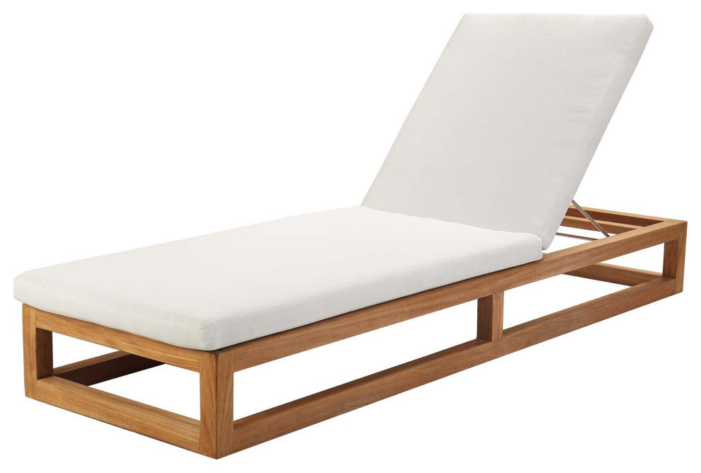 Lounge Chair Chaise, Wood, Brown Natural White, Modern, Outdoor Patio Bistro