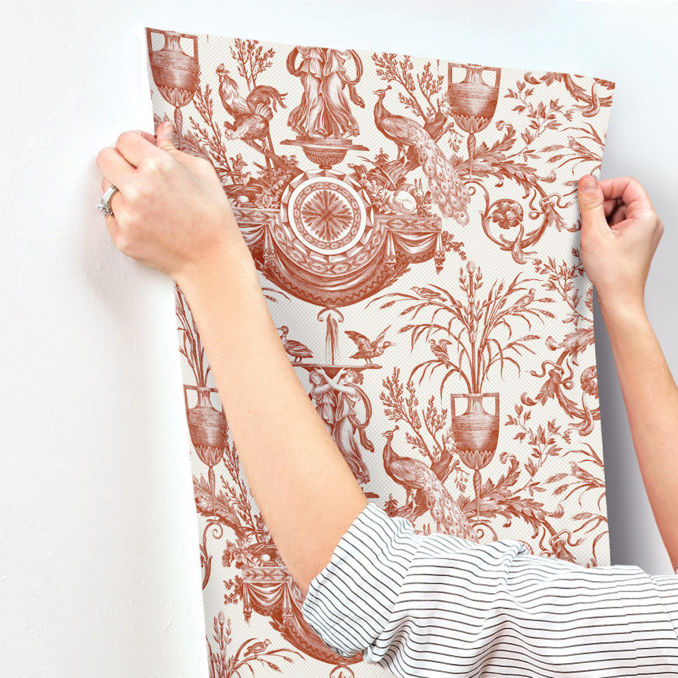 Avian Fountain Toile Brick Wallpaper