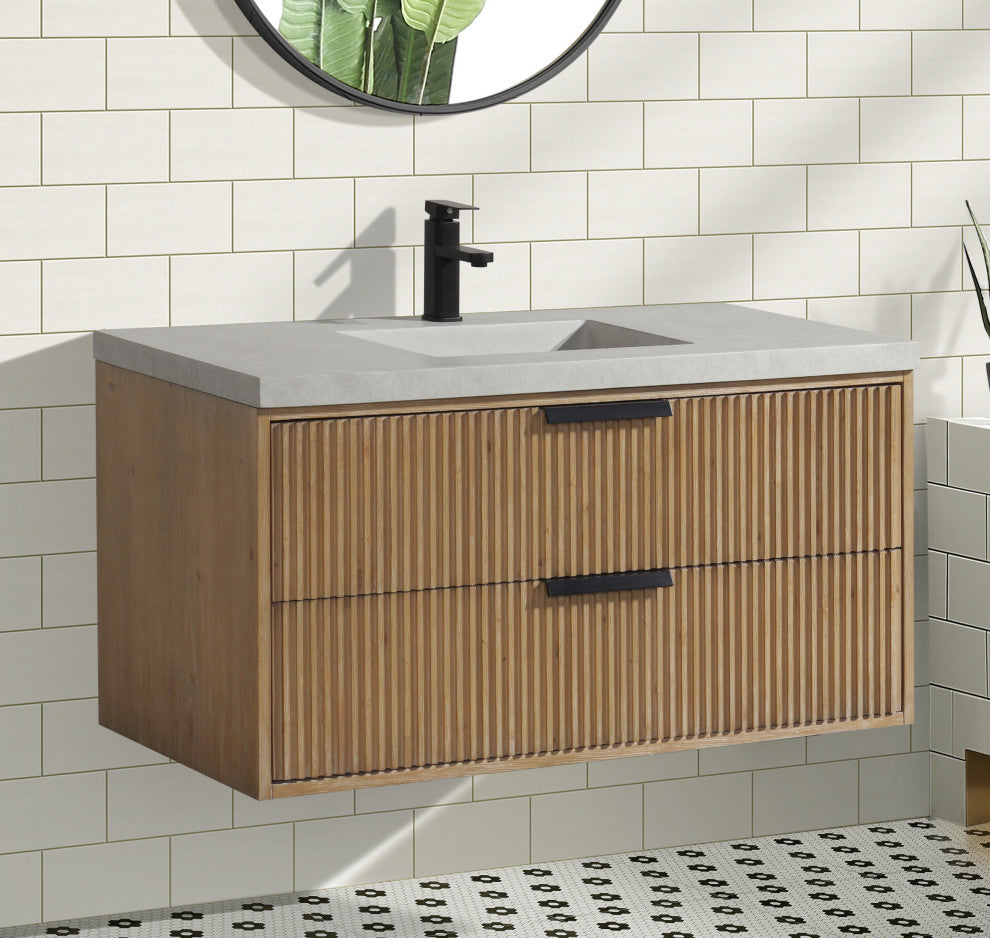 Ari Kitchen and Bath San Diego Bath Vanity, Weathered Fir, 42", Floating
