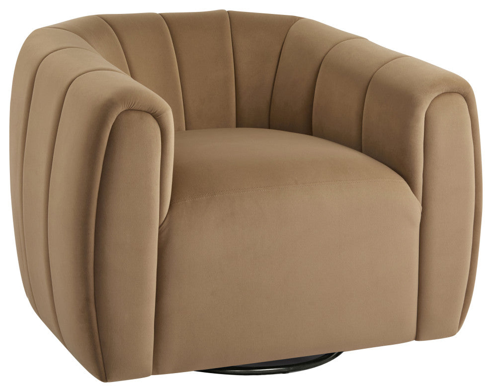 GDF Studio 360Â° Modern Swivel Club Chair, Metal Base, Velvet/Camel