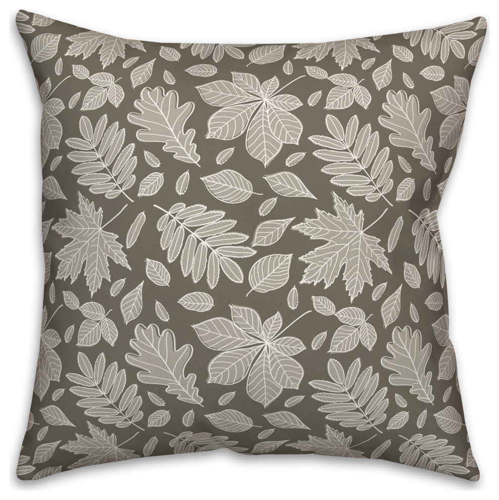 Gray Leaf Pattern 16x16 Spun Poly Pillow