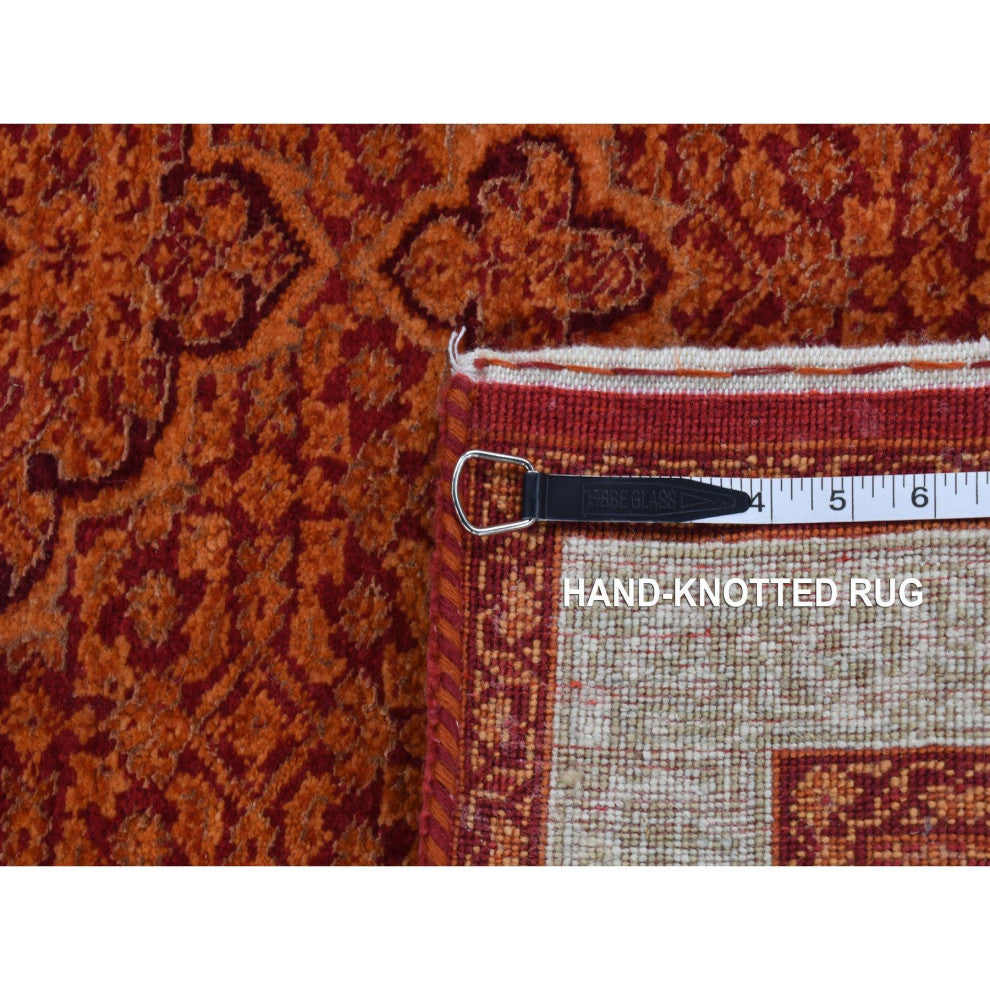 Pumpkin Orange Tabriz Mahi Wool Dense Weave Hand Knotted Runner Rug 2'9"x11'10"