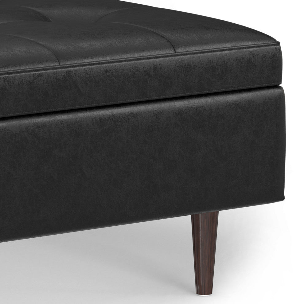 Shay Mid Century Large Square Coffee Table Storage Ottoman, Distressed Black