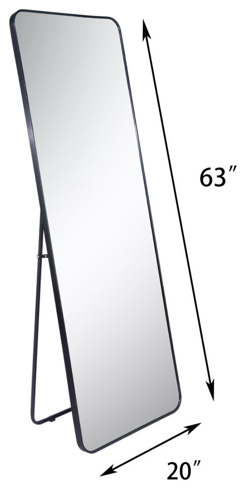 63" x 20" Metal Framed Freestanding Full Length Mirror, Black, 20" X 63"