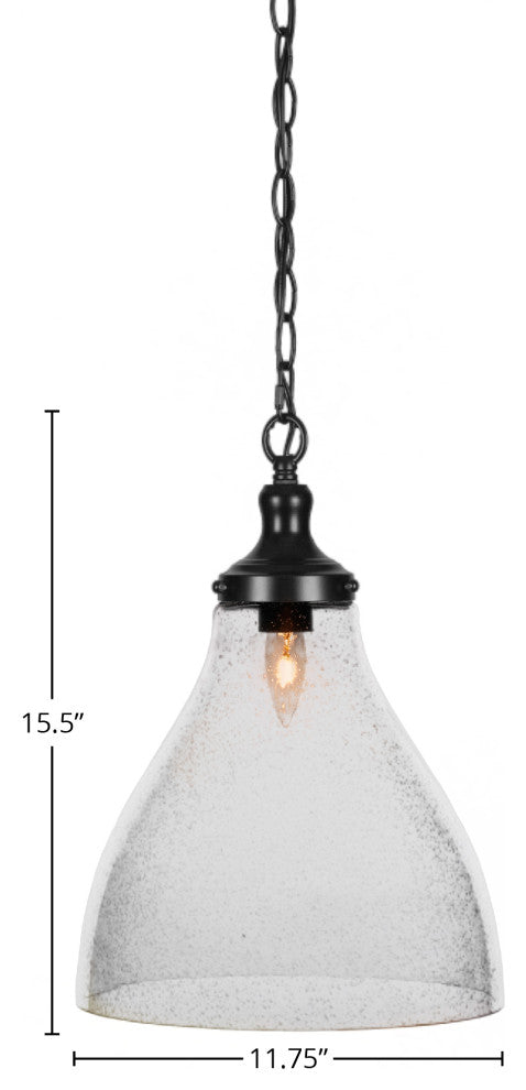 Juno 1-Light Chain Hung Pendant, Matte Black/Clear Bubble