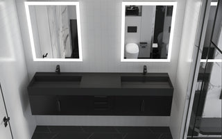 CastelloUSA Amazon 84" Wall Mounted Bathroom Vanity Set, Black, Black Top, Black Handles
