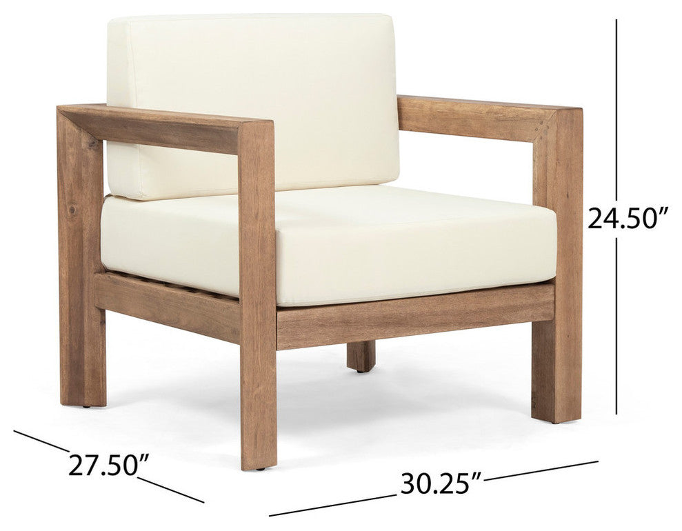 Lucia Outdoor Wooden Club Chairs With Cushions, Set of 2