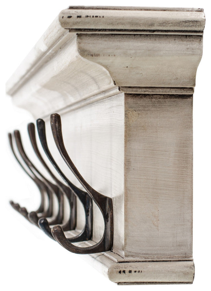 Rustic Antiqued Ivory Six Hook Hanging Coat Rack