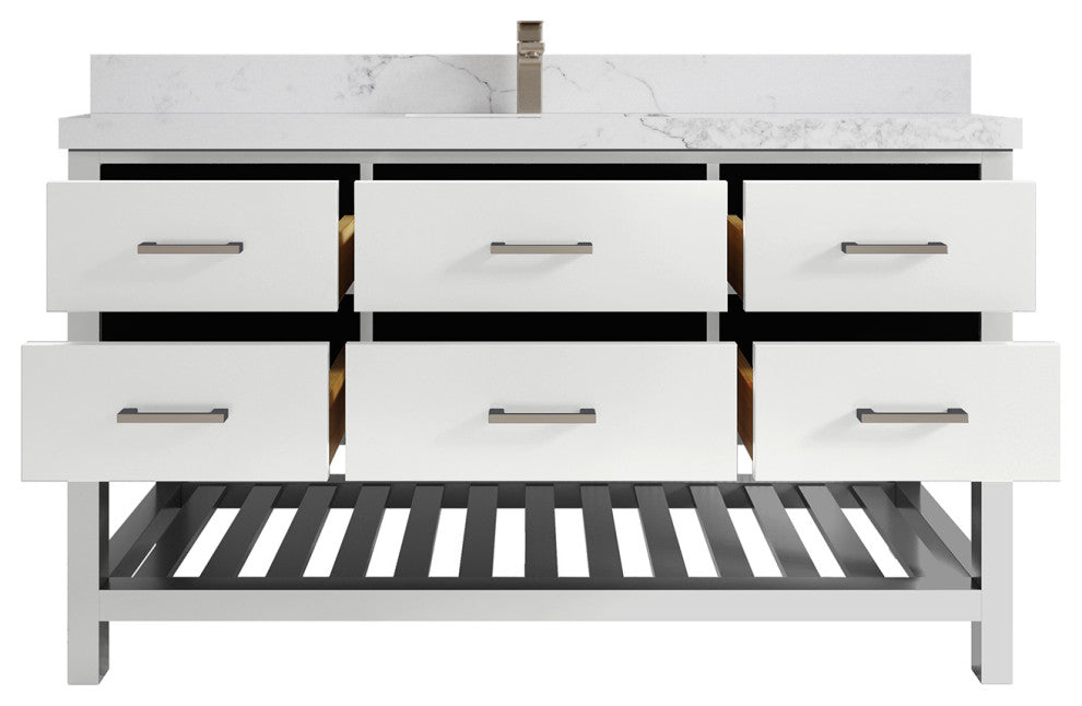 Parker 60 Single Sink Bathroom Vanity in White 2" Calacatta Nuvo