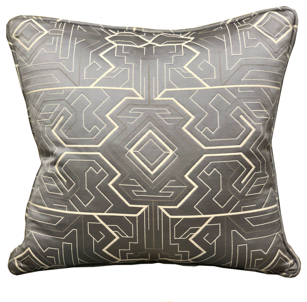 Plutus Daria Moss Silver Geometric Luxury Throw Pillow, 20"x26" Standard