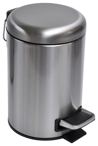 Evideco Soft Close Small Round Metal Floor Step Trash Can Waste Bin, Chrome