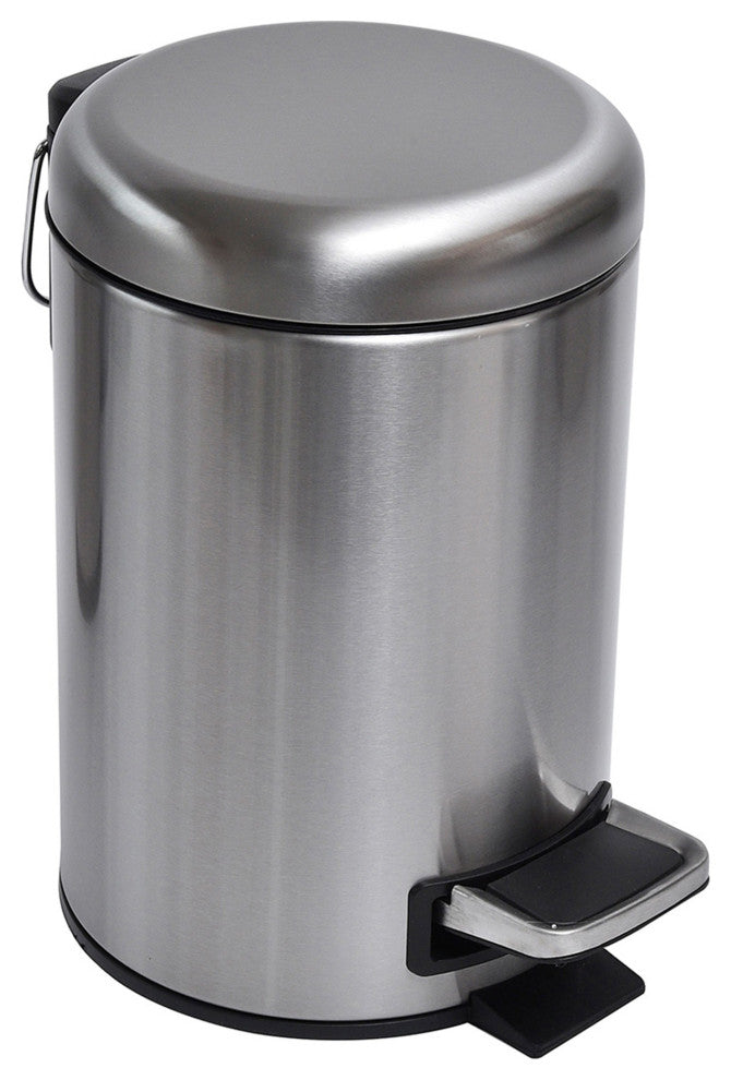Evideco Soft Close Small Round Metal Floor Step Trash Can Waste Bin, Chrome