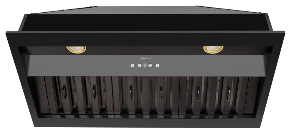 36" Insert/Built-in Matte Black Range Hood, Dimmable, 3-Speeds 600CFM, Cool White Light, Matte Black & Gold