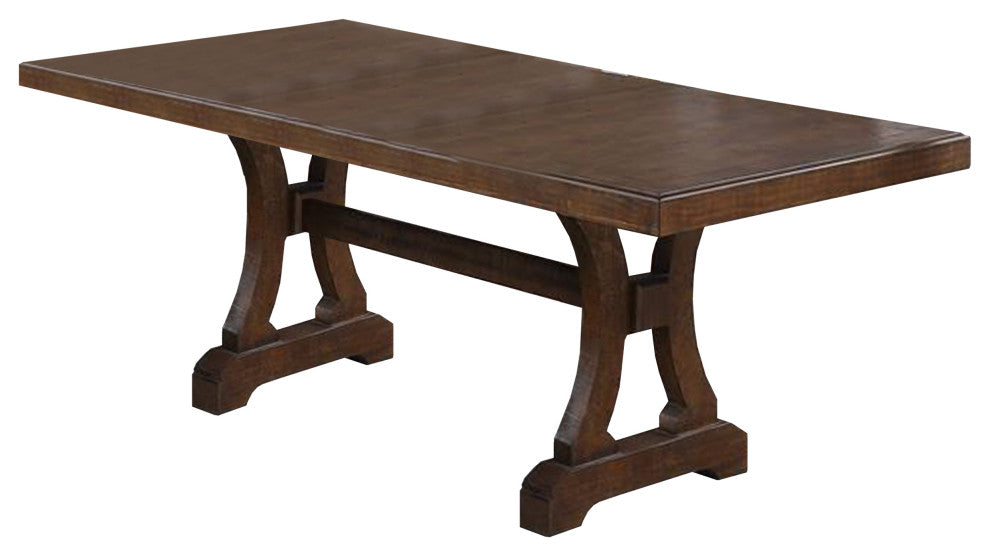Benzara BM268885 Dining Table With Trestle Base and Extension Leaf, Brown