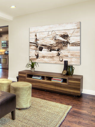 "Vintage Aero" Print on White Wood