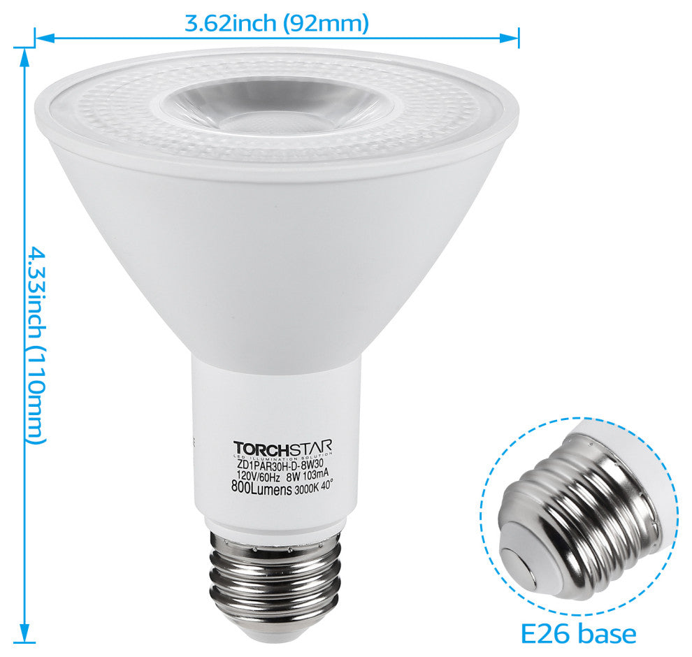 TORCHSTAR PAR30 LED Bulb, Dimmable Spotlight Bulbs, 3000K Warm White, Set of 6