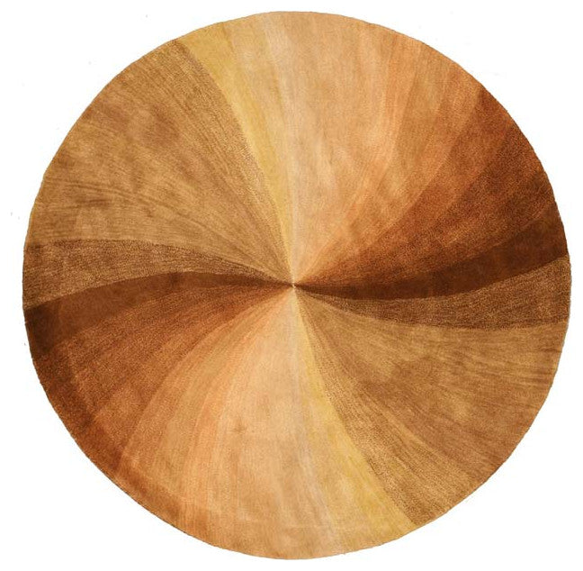 Hand-Tufted Wool Brown Contemporary Abstract Swirl Rug, 6' Round