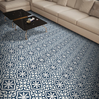 Ahfir Handmade Cement Tile, Navy Blue/White, Sample