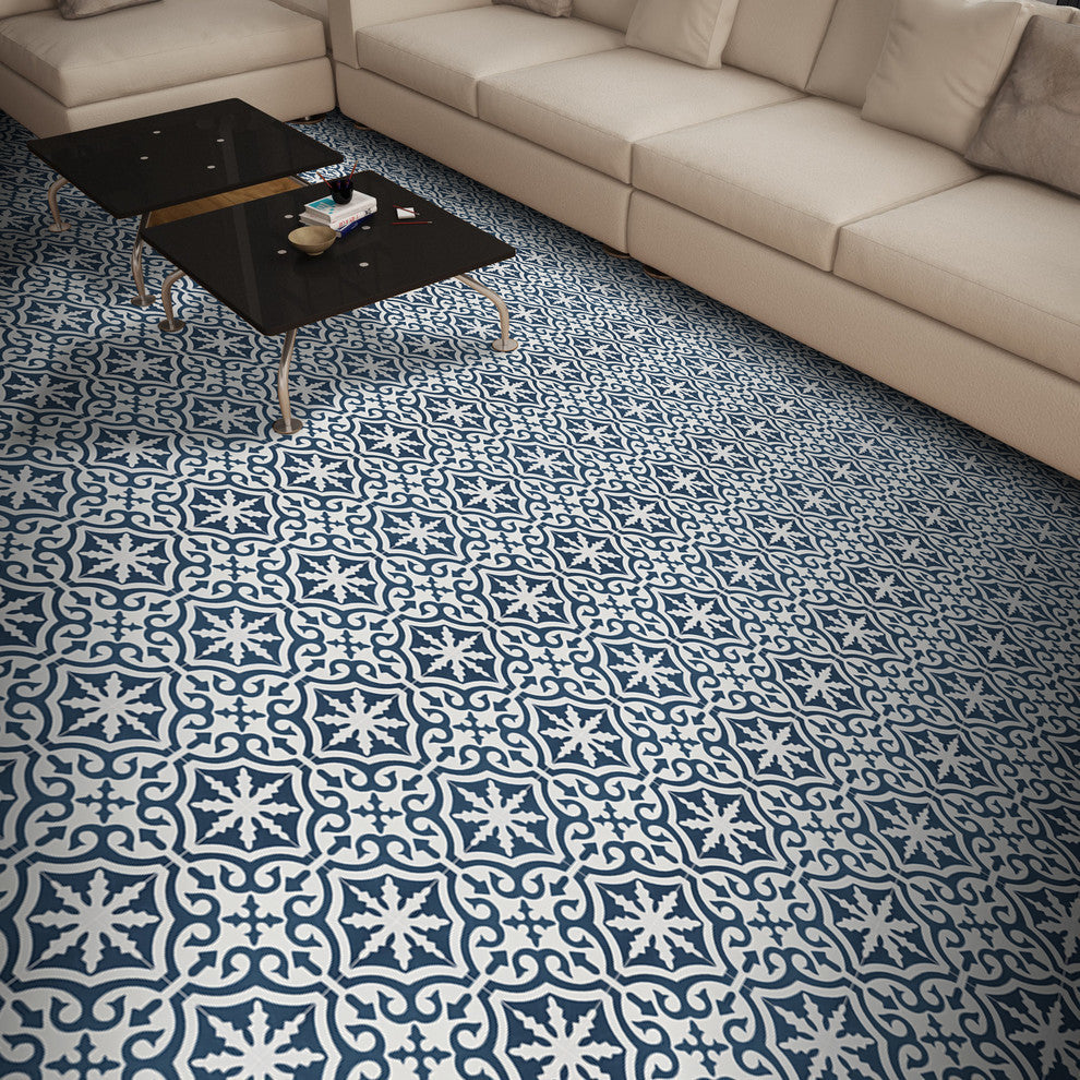 Ahfir Handmade Cement Tile, Navy Blue/White, Sample