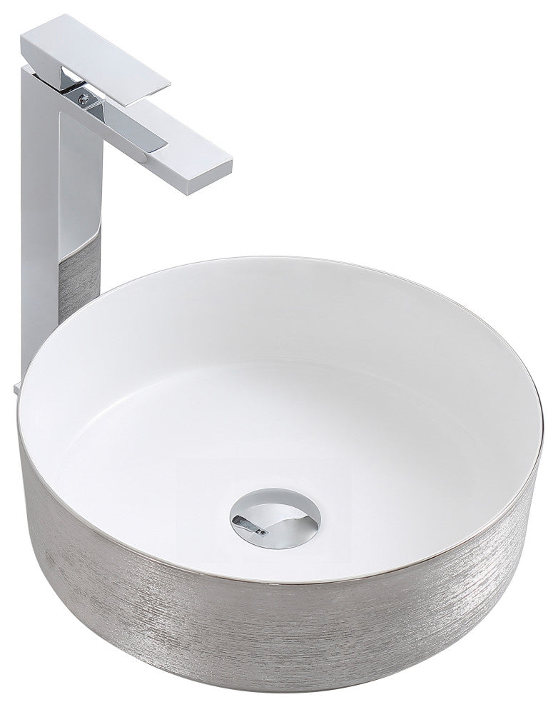 Fine Fixtures Luxury Vessel, Round 15", Brushed Silver