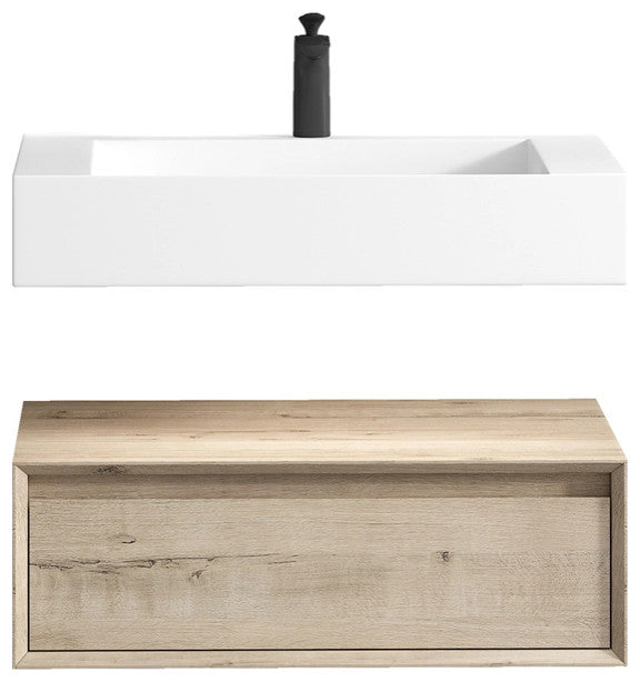 Alysa 30'' Floating Vanity, Acrylic Sink, Light White Oak