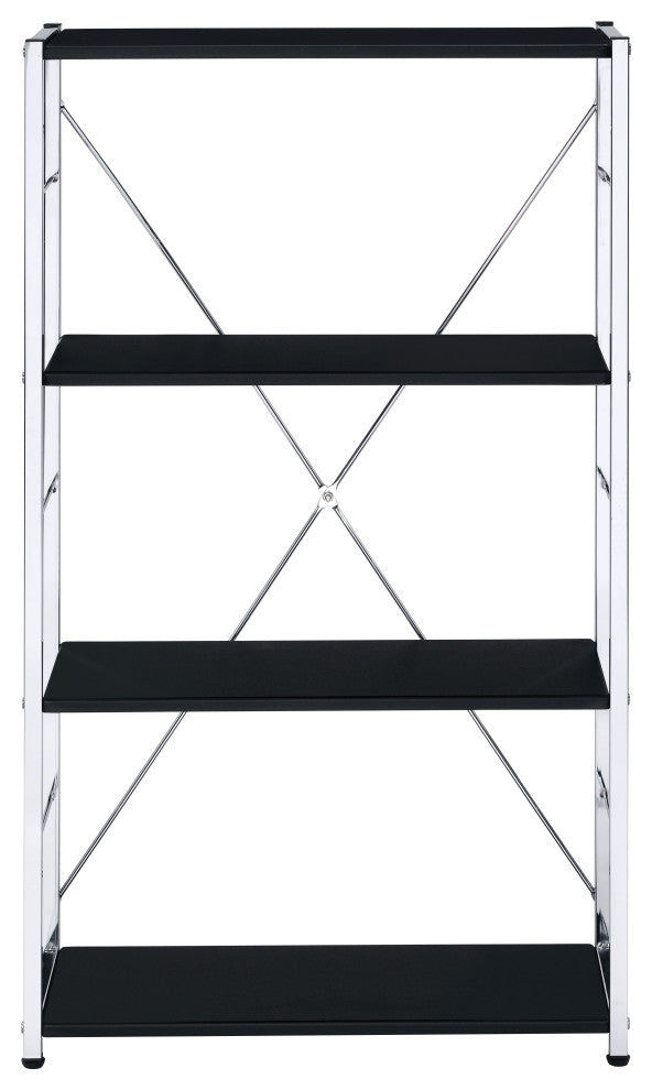 Acme Tennos Bookshelf Black and Chrome Finish