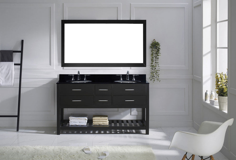 Virtu Caroline Estate 60" Double Bathroom Vanity, Espresso With Faucet, Mirror