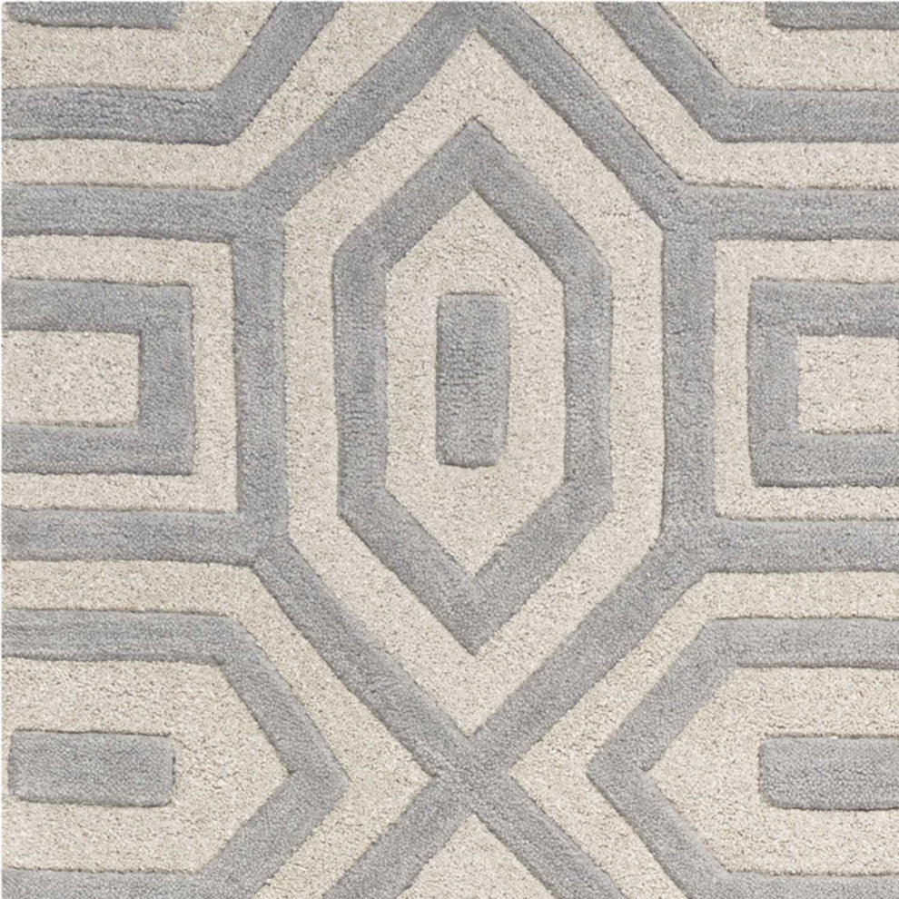 3'X5' Grey Hand Tufted Geometric Indoor Area Rug