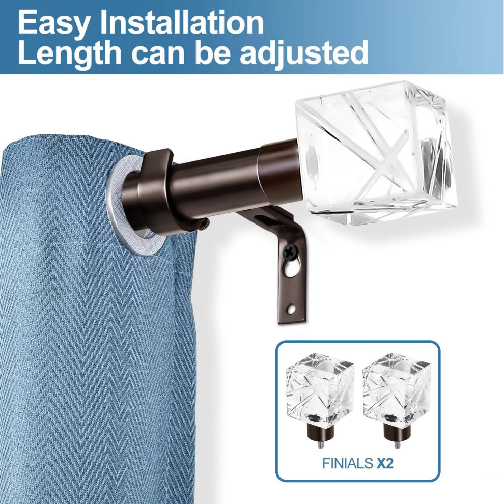 1" Diameter Cut Ice Single Drapery Curtain Rod, Bronze, 48"-84"