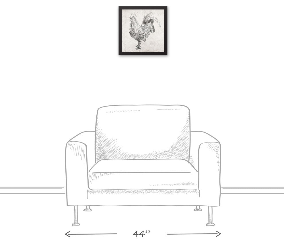 Sketched Black Chicken 12x12 Black Framed Canvas