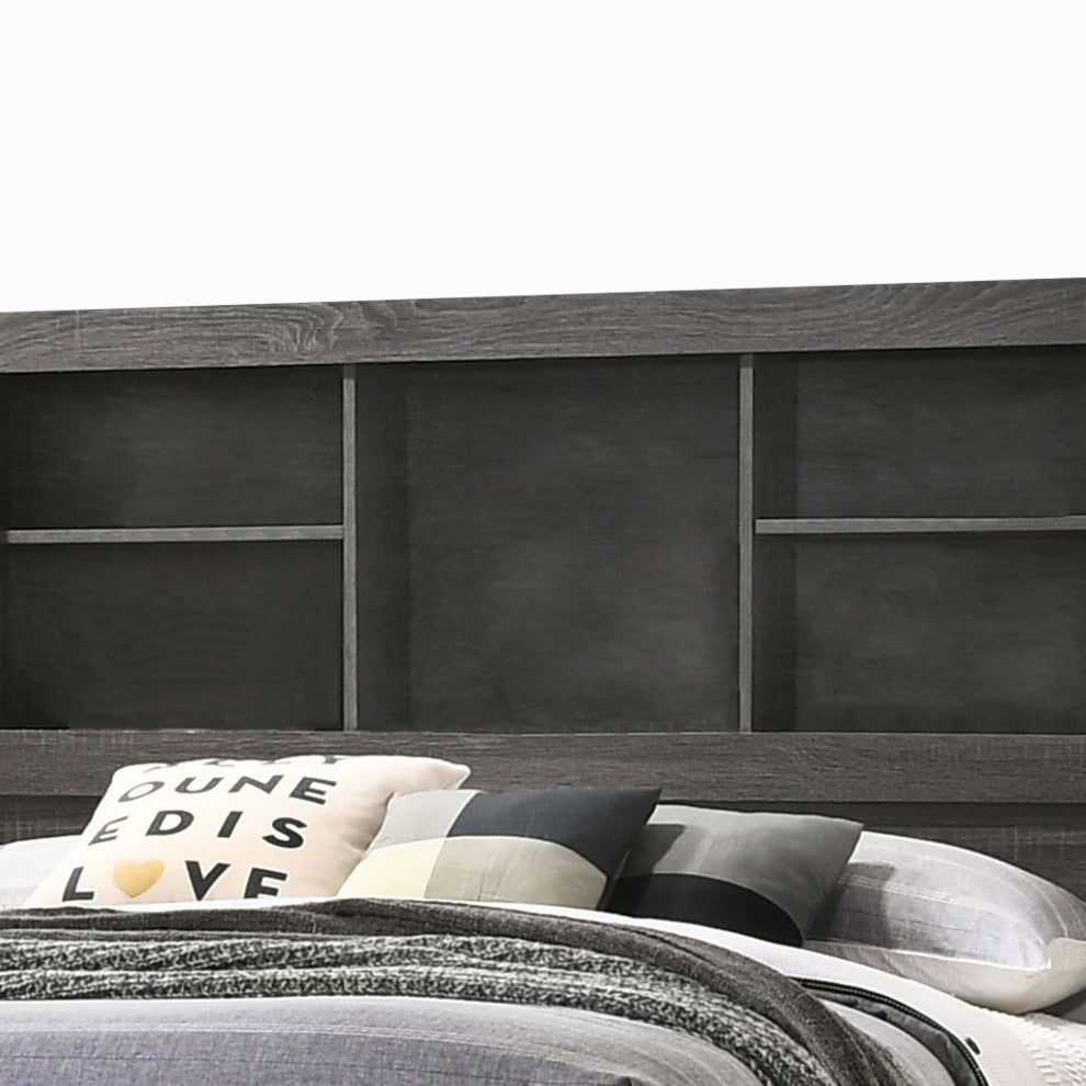 Benzara BM214926 Wooden Queen Size Low Profile Size Bed Bookcase Headboard, Gray