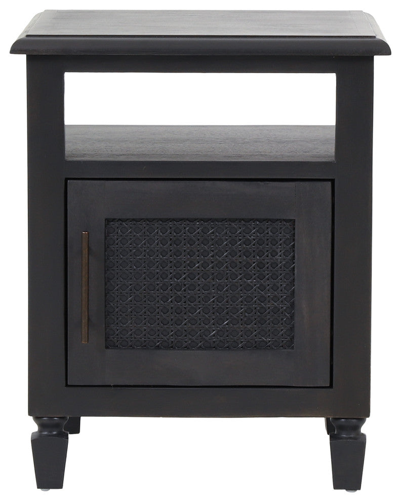 Lempster Rustic Acacia Wood and Cane Nightstand, Dark Gray